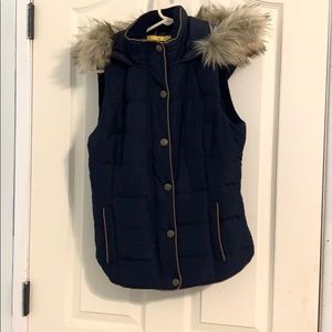 Blue vest with furry hood